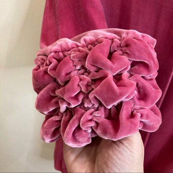 TATUM & OLIVIA Sz M 100% Silk Ruffled Collar Velveteen Mid-Thigh Coat Jacket - Picture 3 of 10